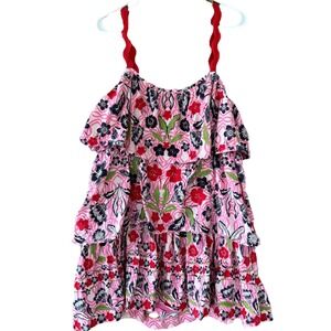 Anthropologie Maeve Tiered Mini Dress Women's L‎ Embroidered Floral Whimsical